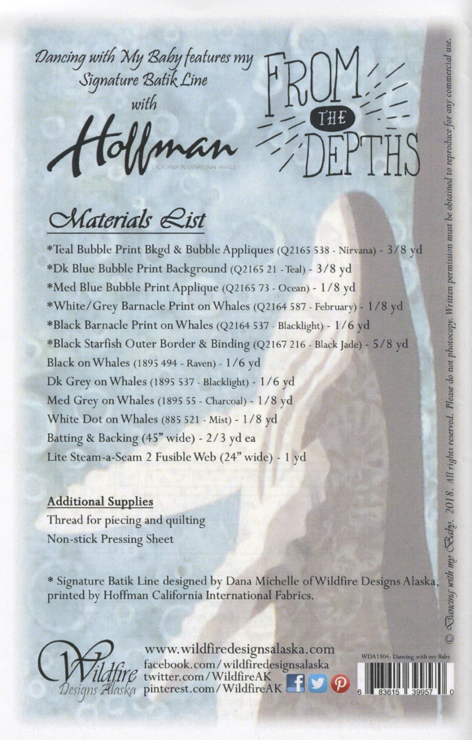 Wildfire Designs Alaska Dancing with My Baby Whale Applique Quilt Pattern Back Cover