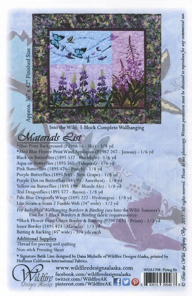 Wildfire Designs Alaska Into the Wild Flying By Butterfly Wall Hanging Applique Quilt Pattern Back Cover