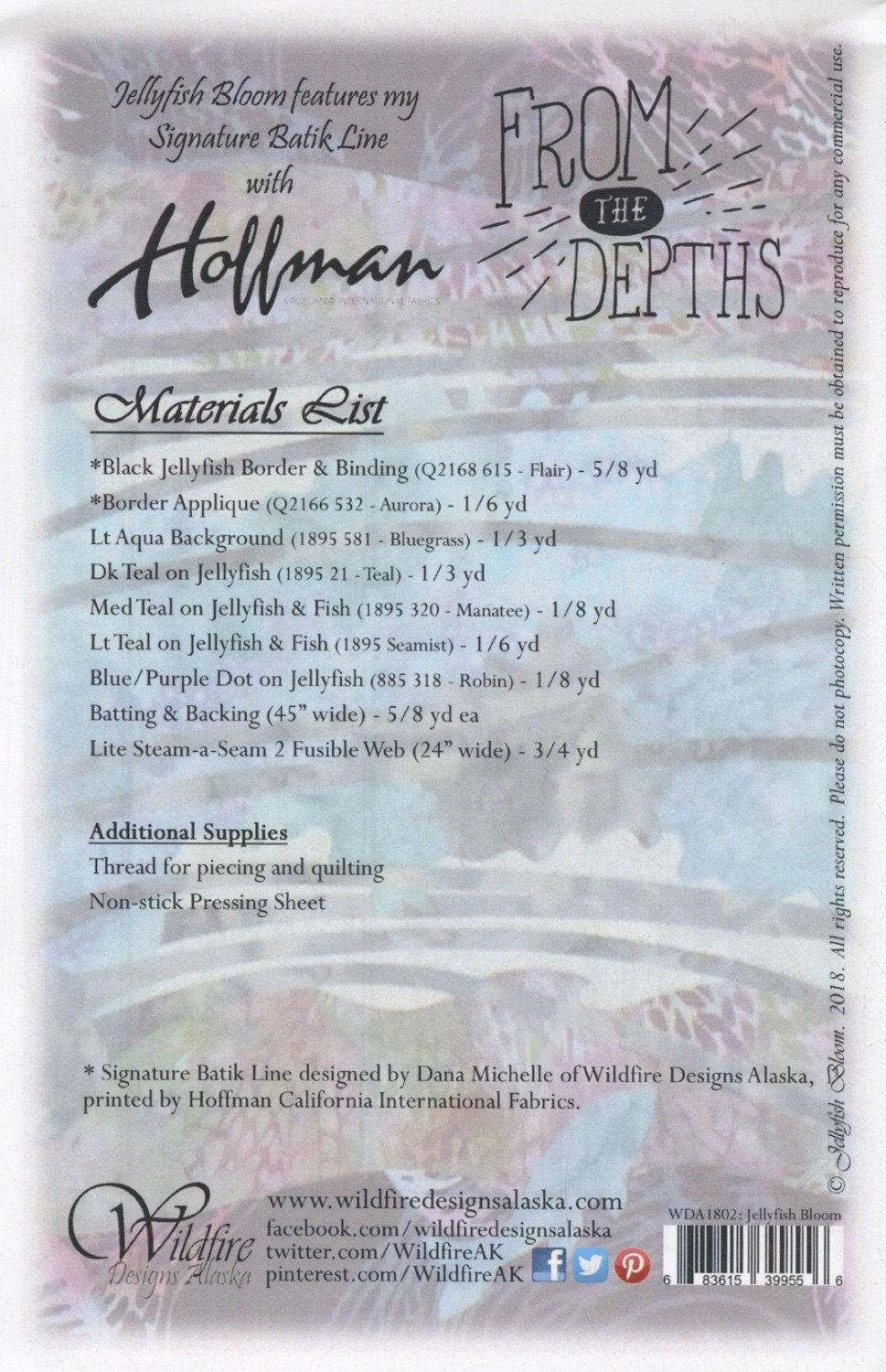 Wildfire Designs Alaska Jellyfish Bloom Applique Quilt Pattern Back Cover