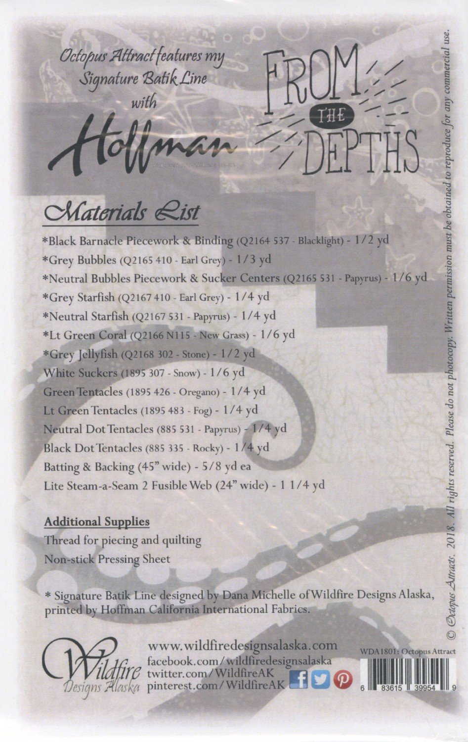 Wildfire Designs Alaska Octopus Attract Applique Quilt Pattern Back Cover