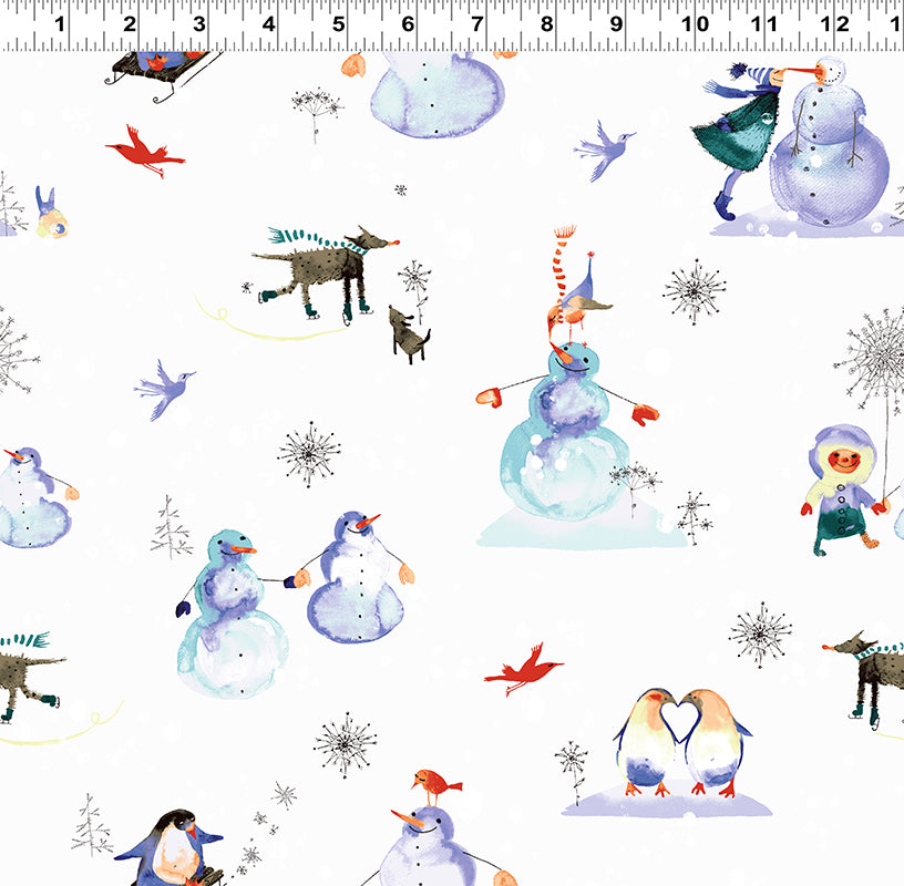 Clothworks Winter Love White Wonderland Love Story Cotton Fabric Y2498-116 Scale