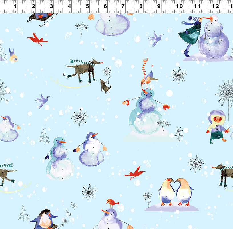 Clothworks Winter Love Light Blue Wonderland Love Story Cotton Fabric Y2498-29 Scale
