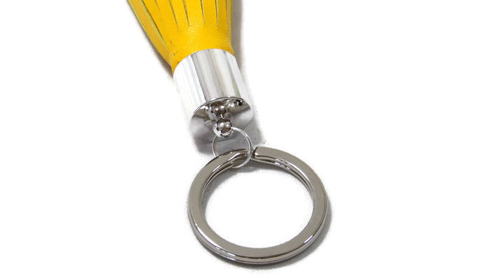 Yellow Lambskin Leather Tassel Keychain Detail