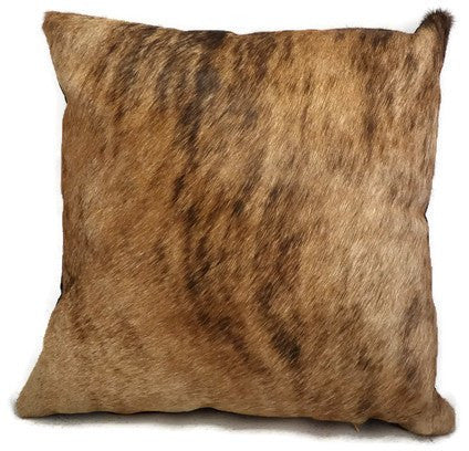 Brindle Hair On Cowhide Leather Pillow with Dark Brown Suede Back and Bottom Zip