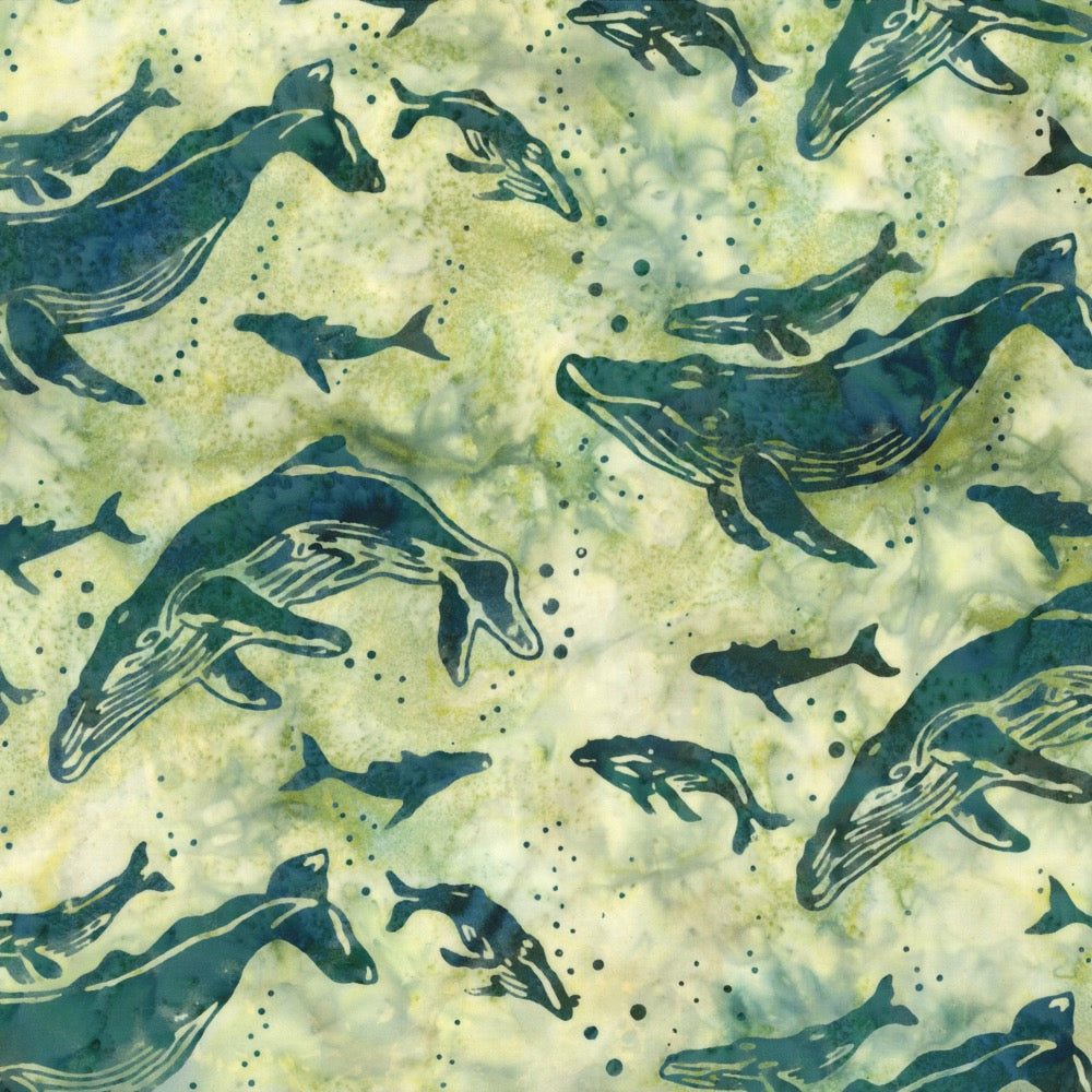 Hoffman Fabrics Celery Green Whales Batik Fabric