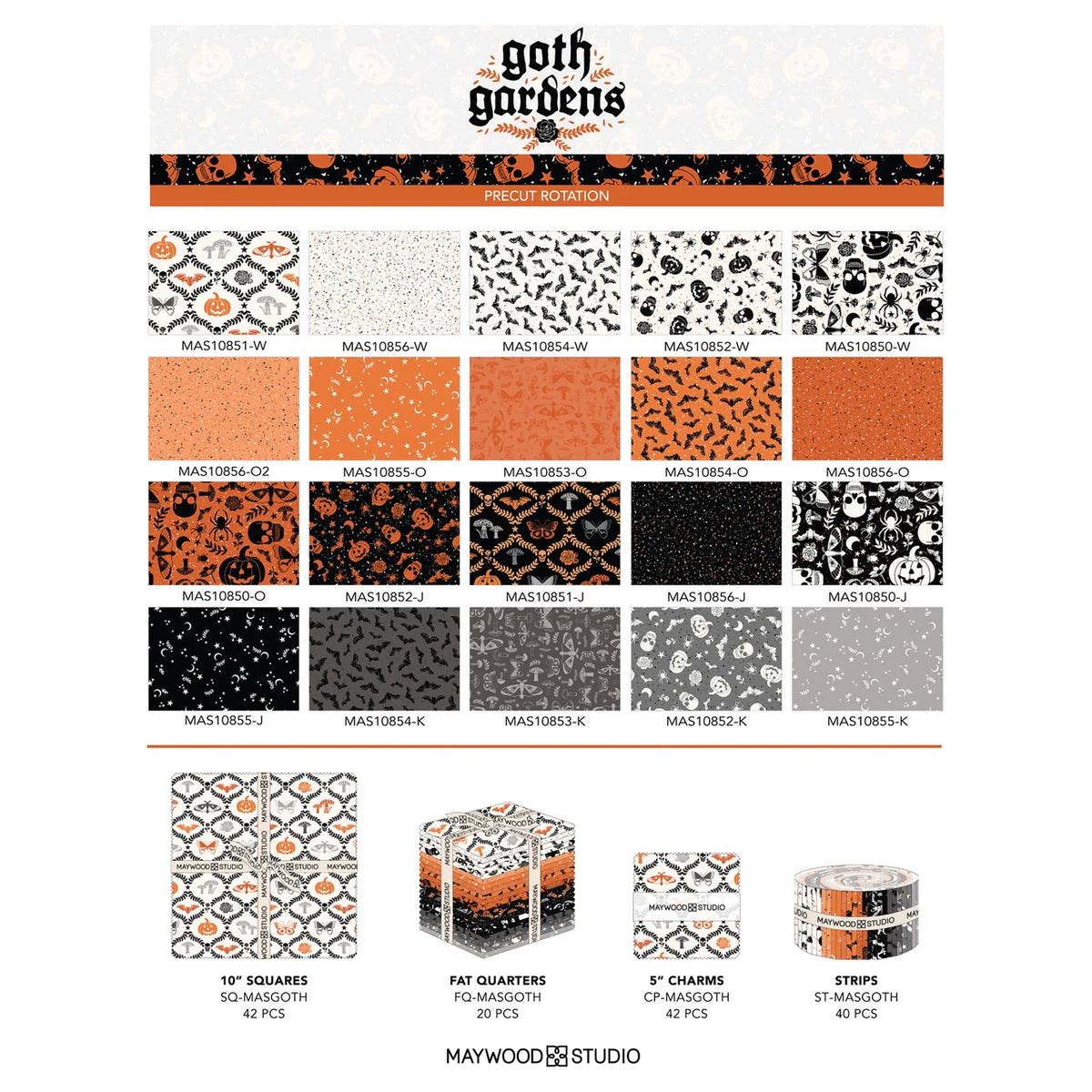 Maywood Studios Goth Gardens Halloween Fat Quarters 20 FQs FQ-MASGOTH Fabrics