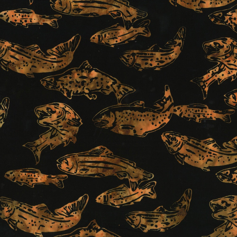 Hoffman Fabrics Antique Black Alaskan Salmon Batik Fabric J2431-A4-Antique-Black