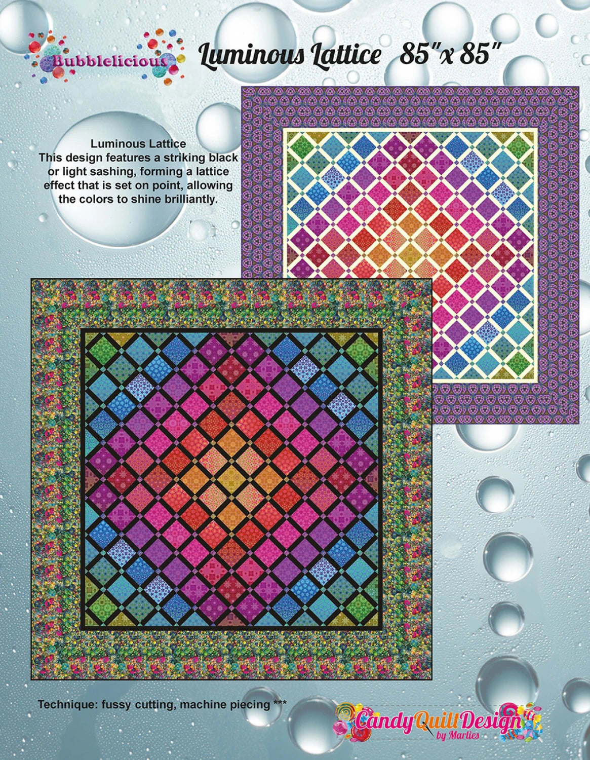 Candy Quilt Design Luminous Lattice Pieced Quilt Pattern Front Cover