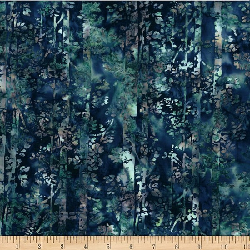 Hoffman Fabrics McKenna Ryan Woodland Teal Birch Trees Batik Fabric MR56-21-Teal Scale
