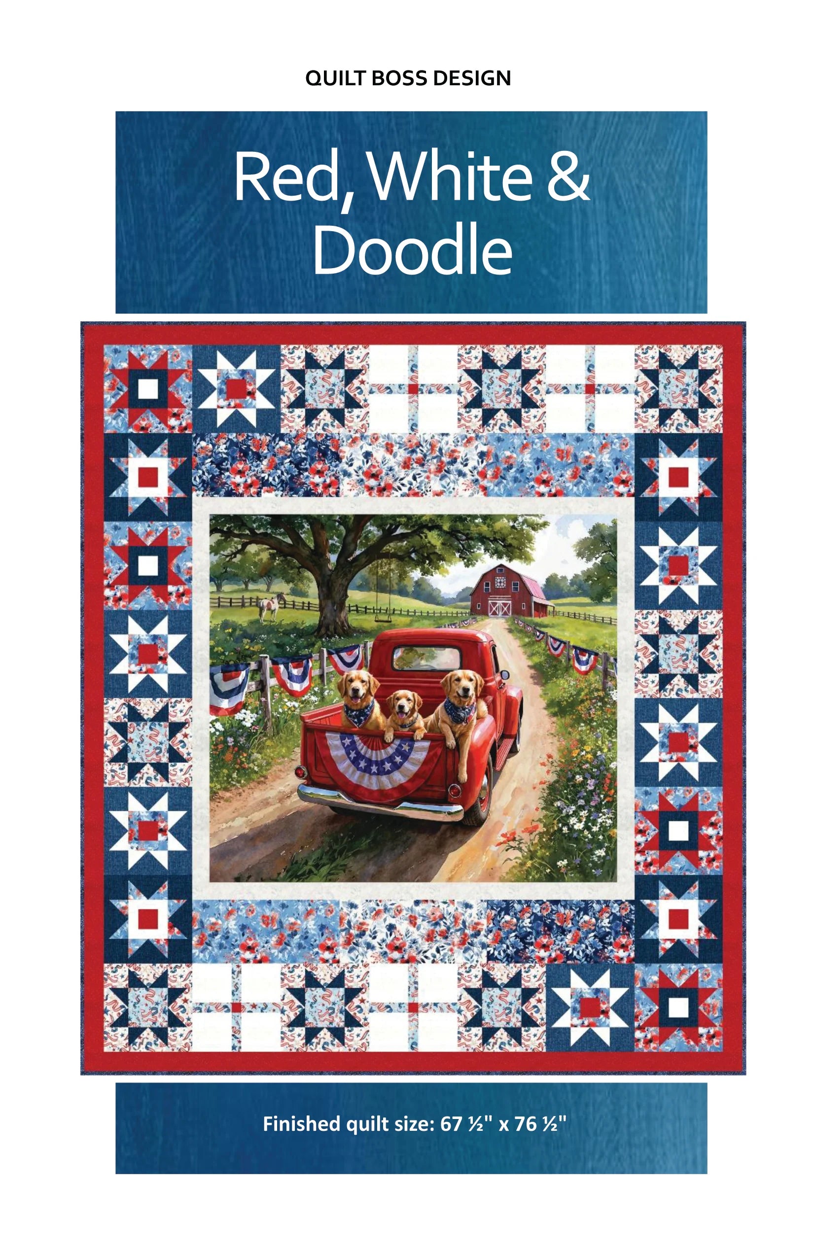 Quilt Boss Design Red White & Doodle Patriotic Traditional Quilt Kit Front  Cover