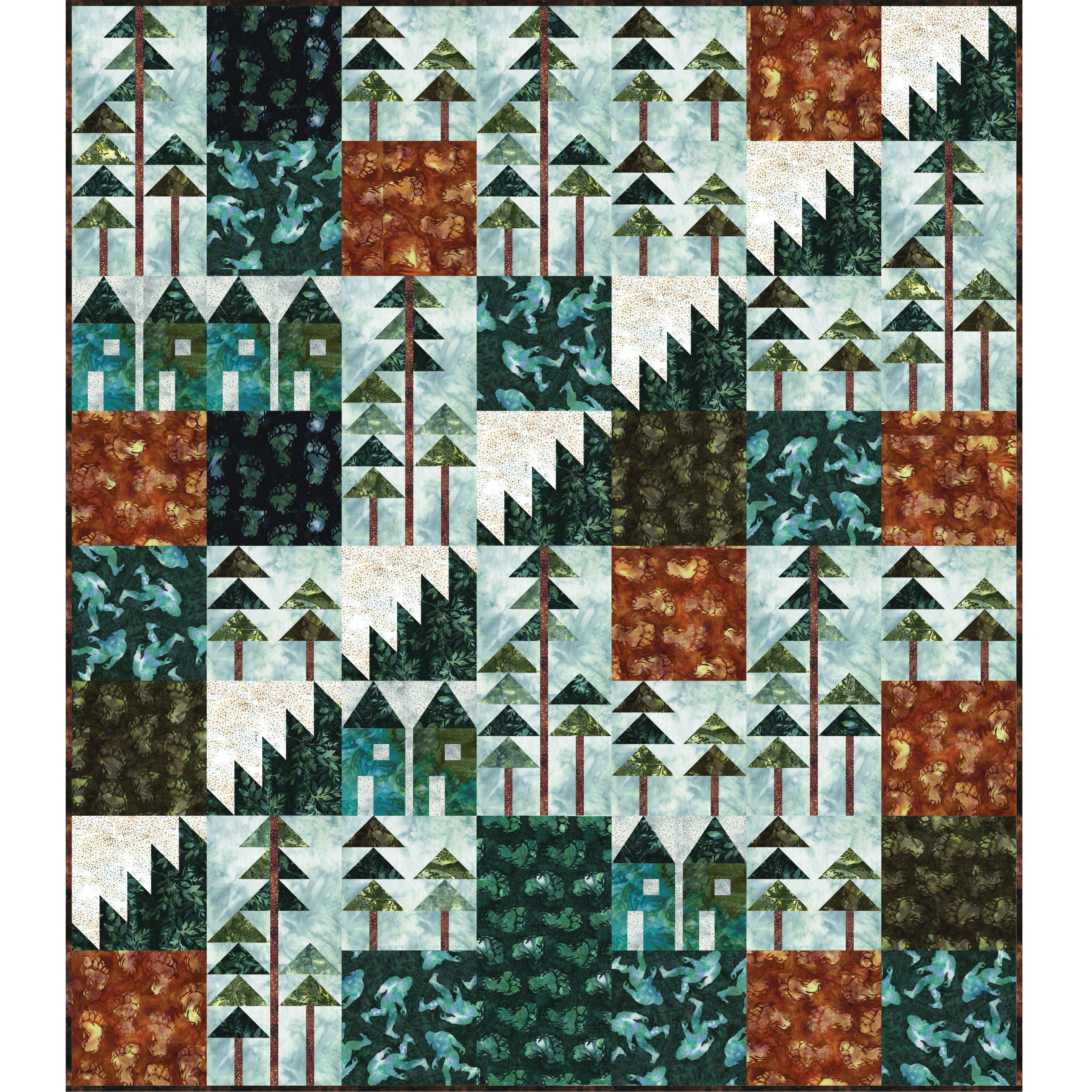Where's Squatch Bigfoot Traditional Quilt Kit with Bigfoot Batiks by Hoffman Fabrics