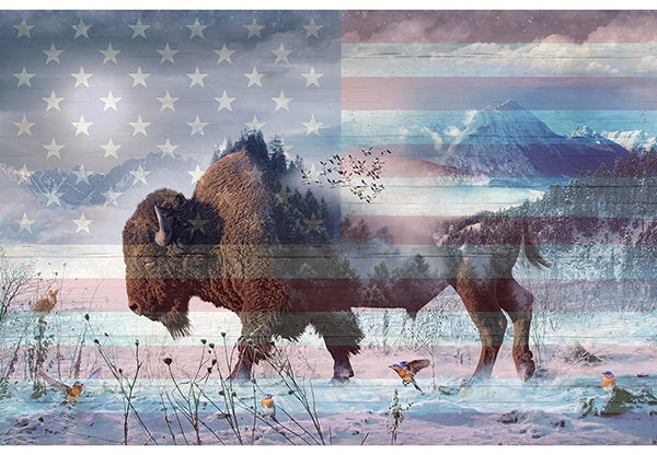 Hoffman Fabrics American Wild Patriotic Bison Cotton Panel V5217-209-Patriotic