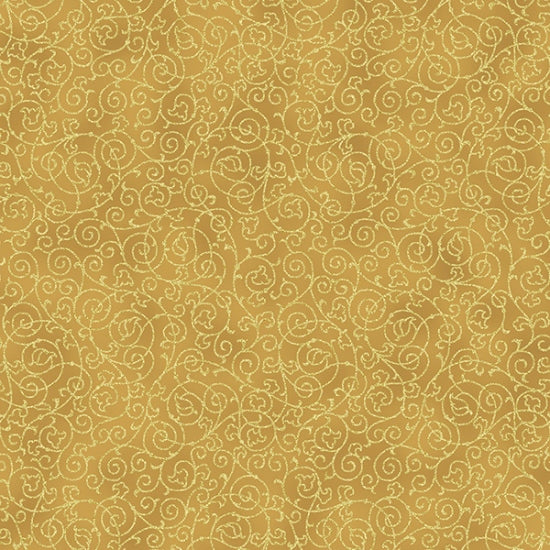 Hoffman Fabrics Holiday Elegance Gold Scolling Leaves Cotton Fabric V7171-47G-Gold-Gold