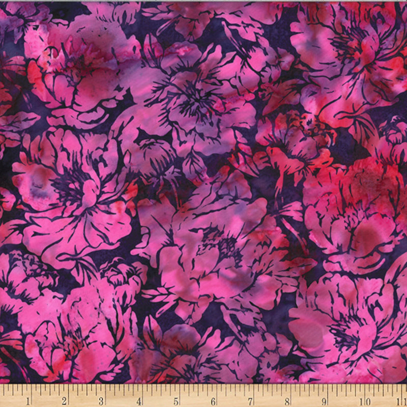 Hoffman Fabrics Challenge New Grape Peonies Batik Fabric X2620-N45-New-Grape