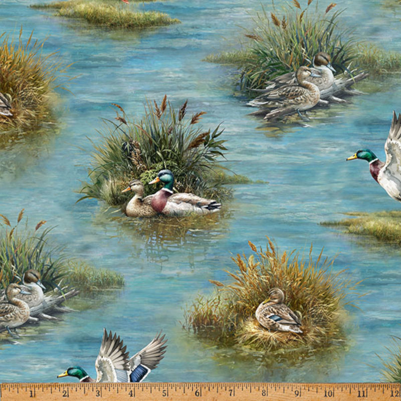 Hoffman Fabrics Lakeside Echo Scenes Cotton Fabric X5665-311-Lake