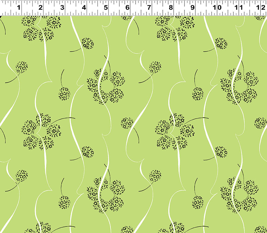 Clothworks Matcha Lime Floral Ribbon Digital Cotton Fabric Y4913-18-Lime Scale