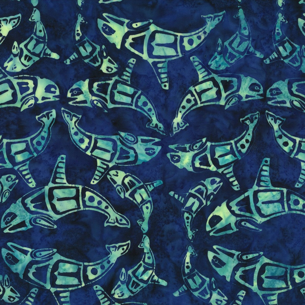 Hoffman Fabrics Navy Totemic Whales Batik Fabric F2098-19-Navy