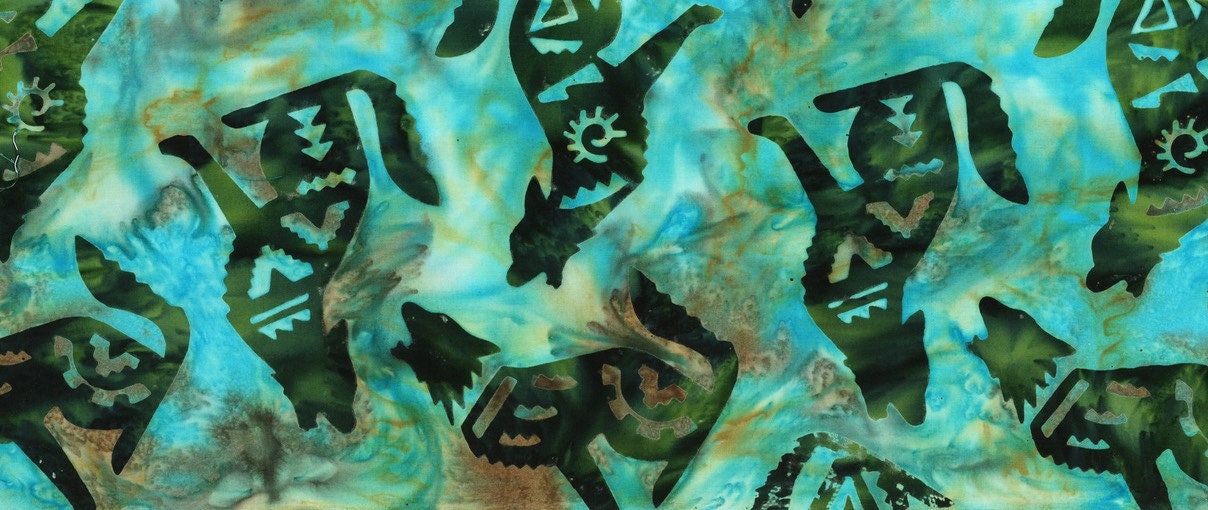 Hoffman Fabrics Tidepool Blue Green Coyote Batik Fabric S2309-560-Tidepool