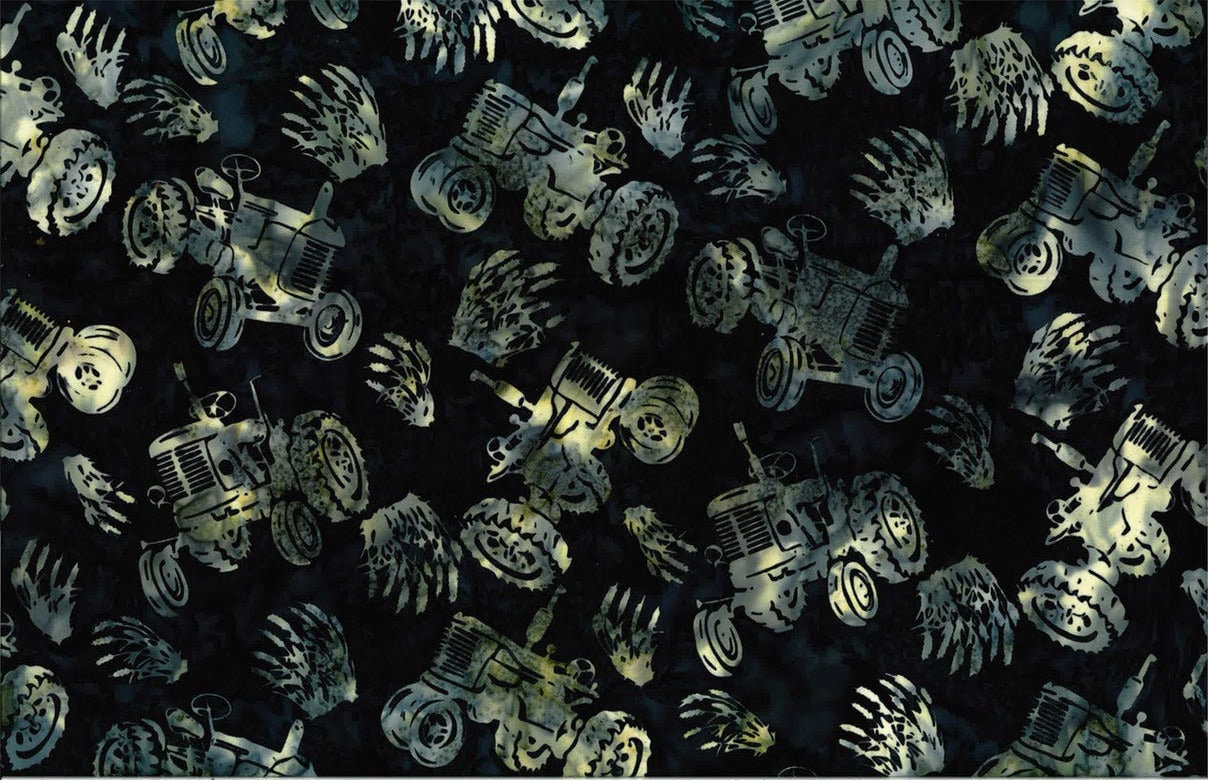 Hoffman Fabrics Midnight Blue Farm Tractor Batik Fabric S2348-128-Midnight