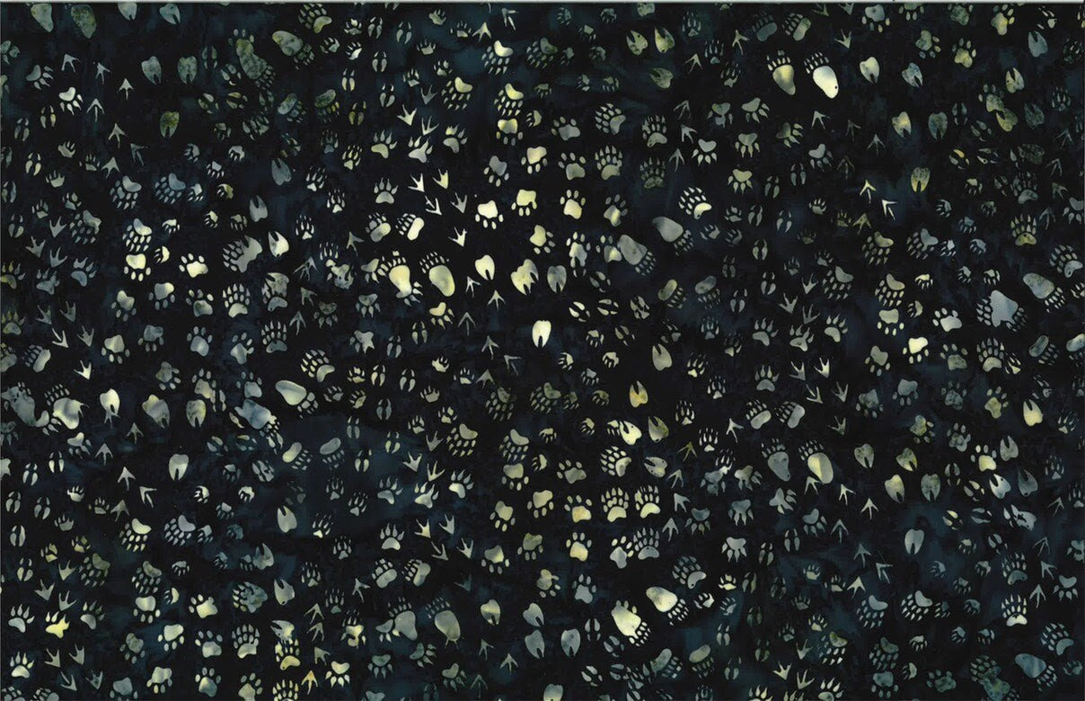 Hoffman Fabrics Midnight Paws Wildlife Animal Tracks Batik Fabric S2350-128-Midnight