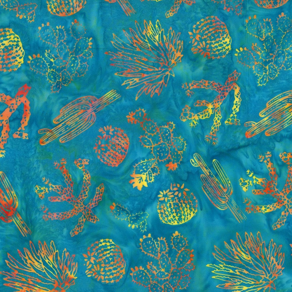 Hoffman Fabrics Seasalt Southwest Blooming Saguaro Cactus Batik Fabric Q2178-443-Seasalt