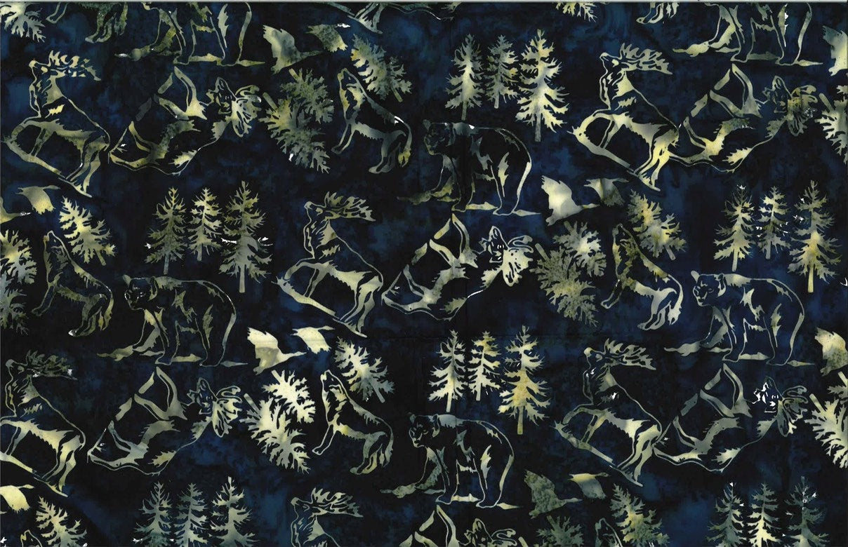 Hoffman Fabrics Navy Wildlife Animals Batik Fabric S2337-19-Navy