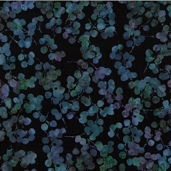 Hoffman Fabrics Black Blue Eucalyptus Leaves Batik Fabric V2531-215-Black-Blue