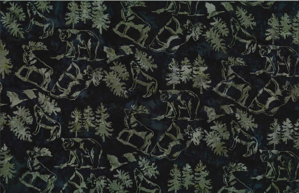 Hoffman Fabrics Stone Green Wildlife Animals Batik Fabric S2337-146-Stone-Green