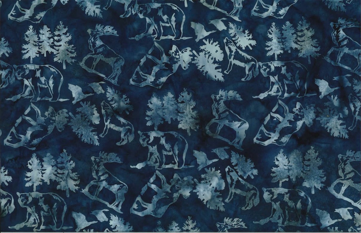 Hoffman Fabrics Denim Wildlife Animals Batik Fabric S2337-65-Denim