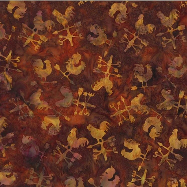 Hoffman Fabrics Paprika Rooster Weather Vane Batik Fabric V2543-389-Paprika