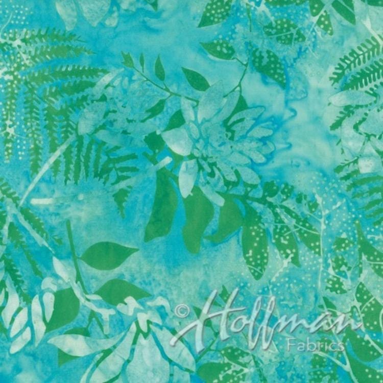 Hoffman Fabrics Aqua Pond Floral Batik Fabric Q2140-452-Pond