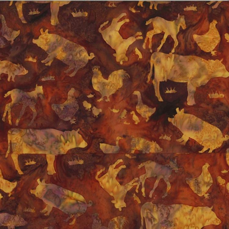 Hoffman Fabrics Paprika Farm Animals Batik Fabric V2542-389-Paprika
