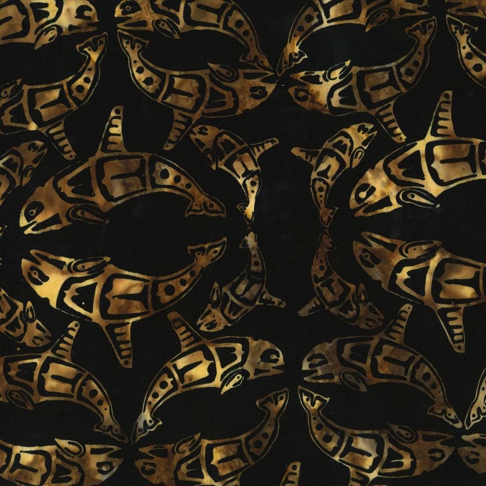 Hoffman Fabrics Onyx Totemic Whales Batik Fabric F2098-213-Onyx