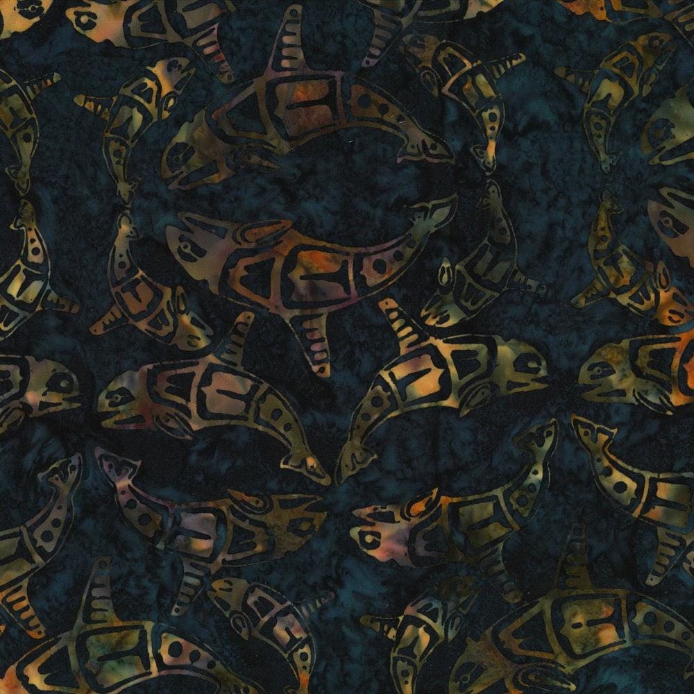 Hoffman Fabrics Midnight Totemic Whales Batik Fabric F2098-128-Midnight