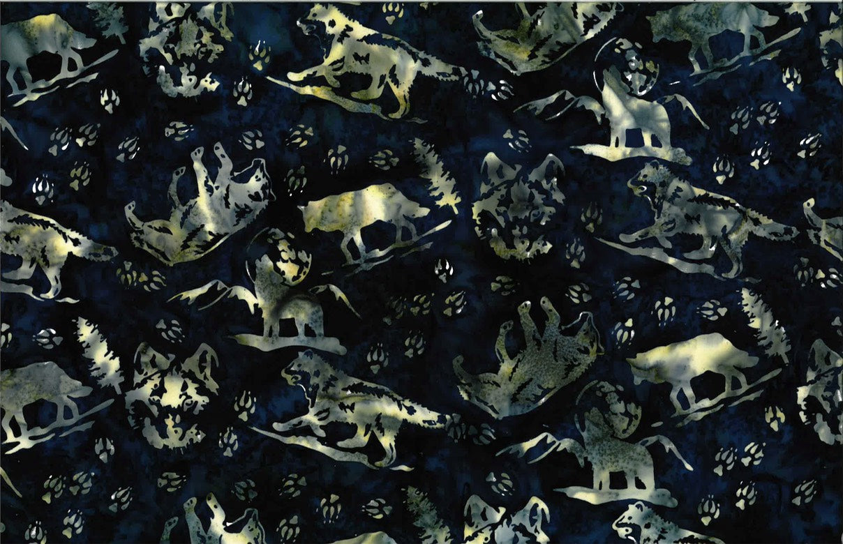 Hoffman Fabrics Navy Wolves Batik Fabric S2351-19-Navy