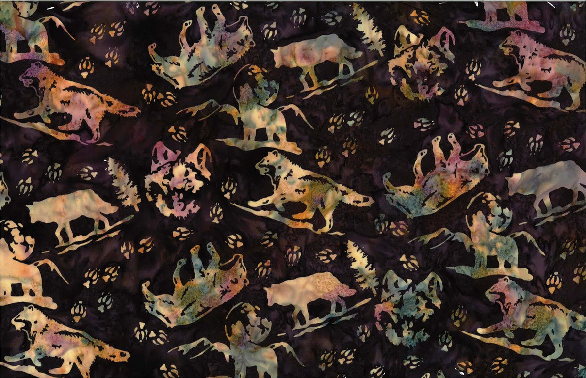 Hoffman Fabrics Eggplant Wolves Batik Fabric S2351-34-Eggplant