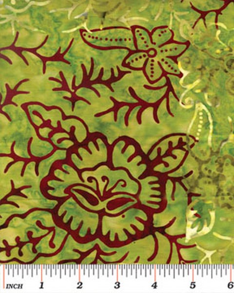 Benartex Floral Checkerboard Kiwi Batik Fabric by the Yard 3689-44 Scale