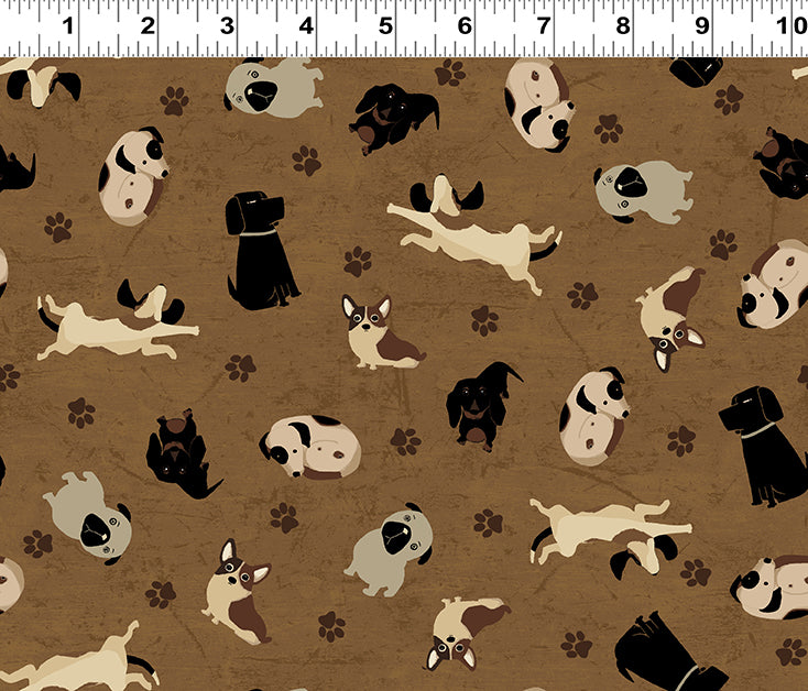 Clothworks A Dogs Life Tossed Dogs Light Brown Cotton Fabric Y3363-14