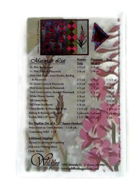 Wildfire Designs Alaska Field of Fire Table Runner Applique Quilt Pattern 