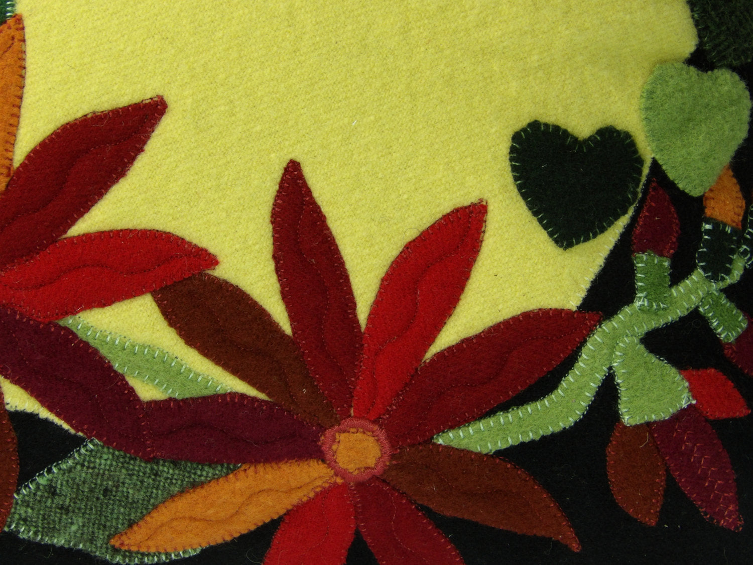 Sunny Hearts and Hot Flowers Felted Wool Throw Pillow Size 14 x 14