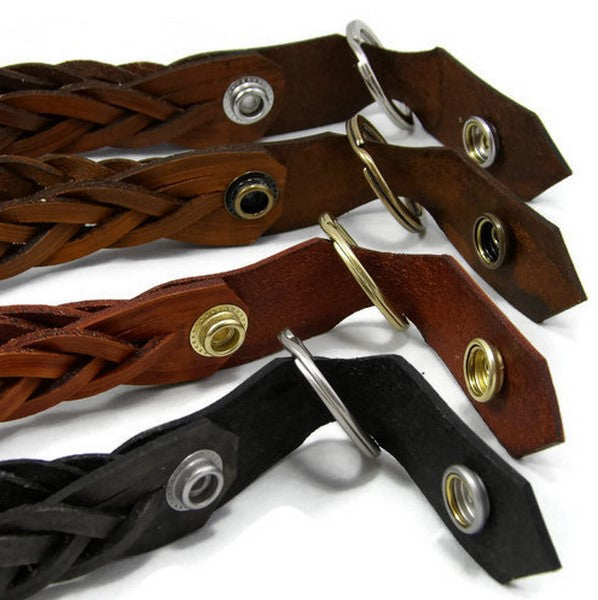 Braided Leather Loop Keychain Open Snap Detail