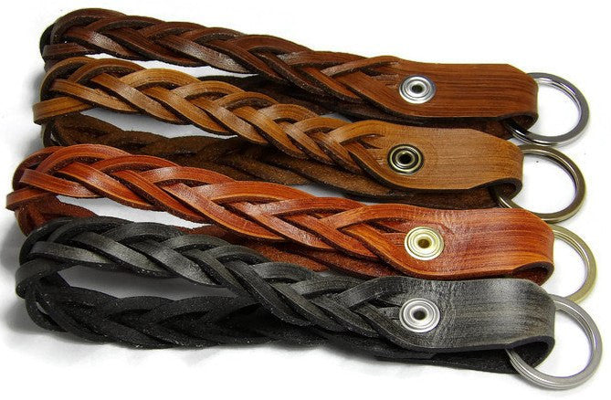 Braided Leather Loop Snap Key Chain Back Detail