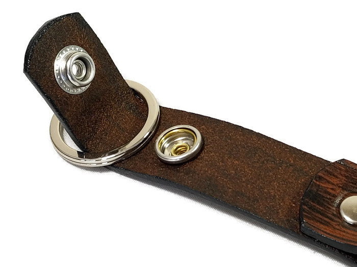 Modern Wood Grain Briar Brown Valet Double Ring Leather Key Chain 