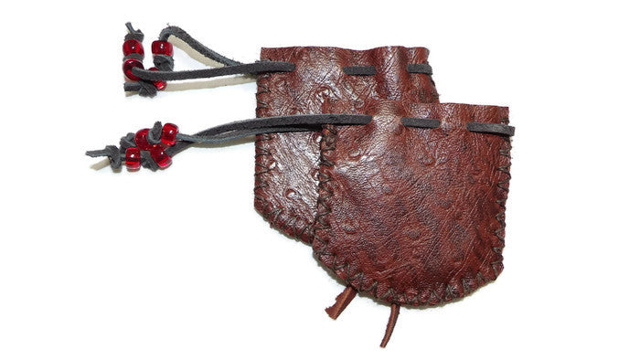 Burnt Cherry Sheepskin Leather Medicine Bag Pouch Back View