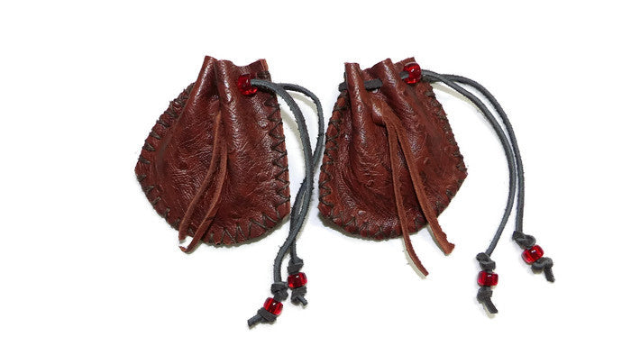 Burnt Cherry Sheepskin Leather Medicine Bag Pouch Closed View
