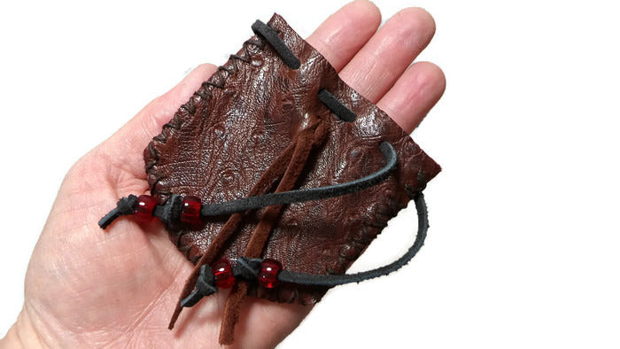 Burnt Cherry Sheepskin Leather Medicine Bag Pouch Size