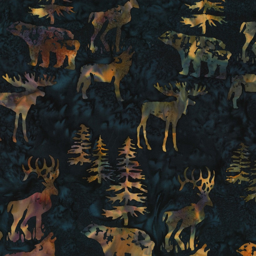 Hoffman Fabrics Midnight Alaskan Animals Batik C362-128-Midnight