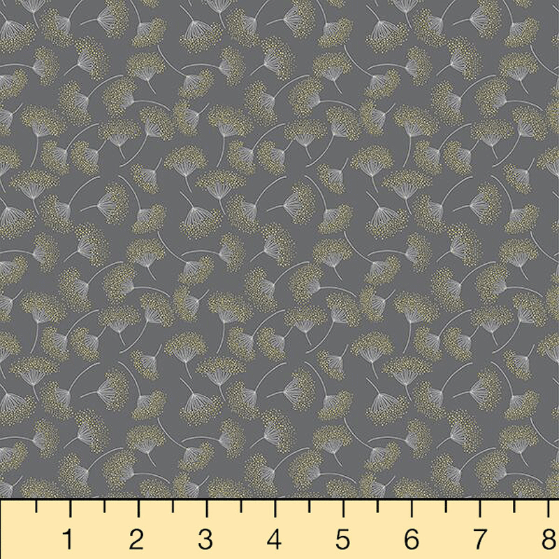 Hoffman Fabrics Sparkle and Fade Dandelion Cotton Fabric Q4467-55M-Charcoal-Metallic