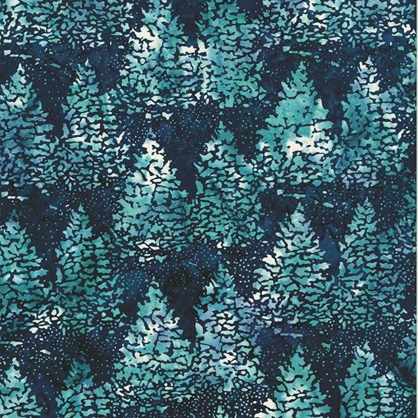 Hoffman Fabrics McKenna Ryan Into the Mist Navy Snowy Trees Batik Fabric MR20-19-Navy