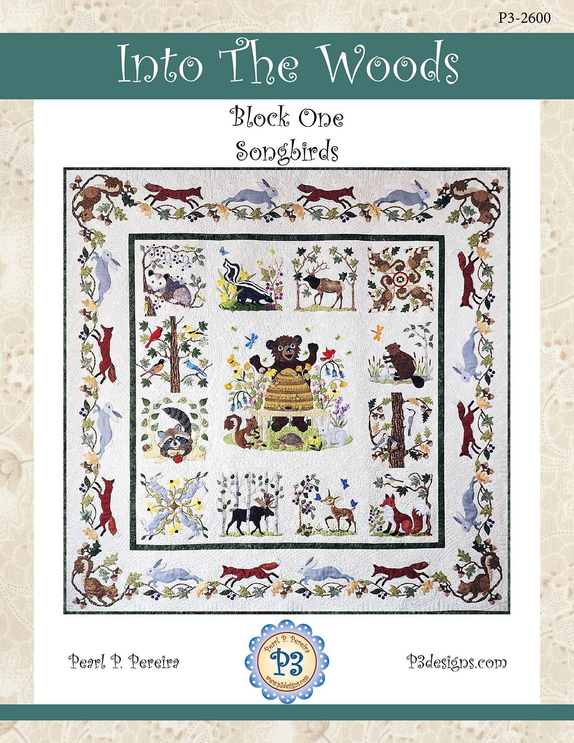P3 Designs Into The Woods Woodland Animals Applique Quilt Pattern Set Front Cover
